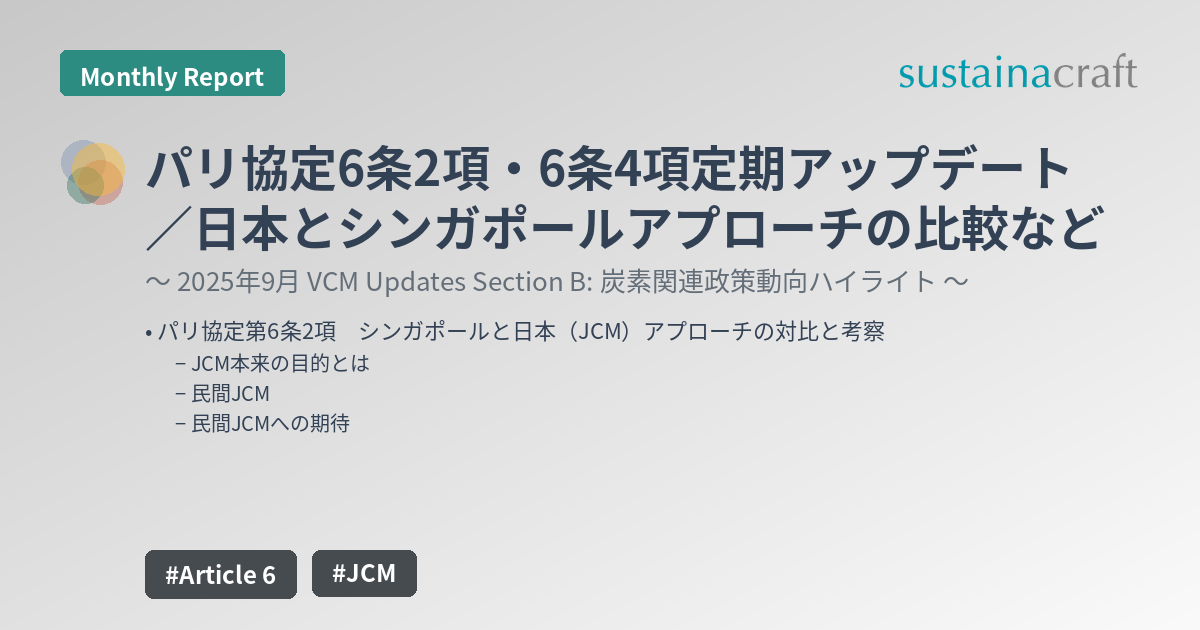 パリ協定6条2項・6条4項定期アップデート／日本とシンガポールアプローチの比較など