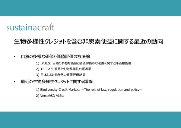 生物多様性クレジットを含む非炭素便益に関する最近の動向